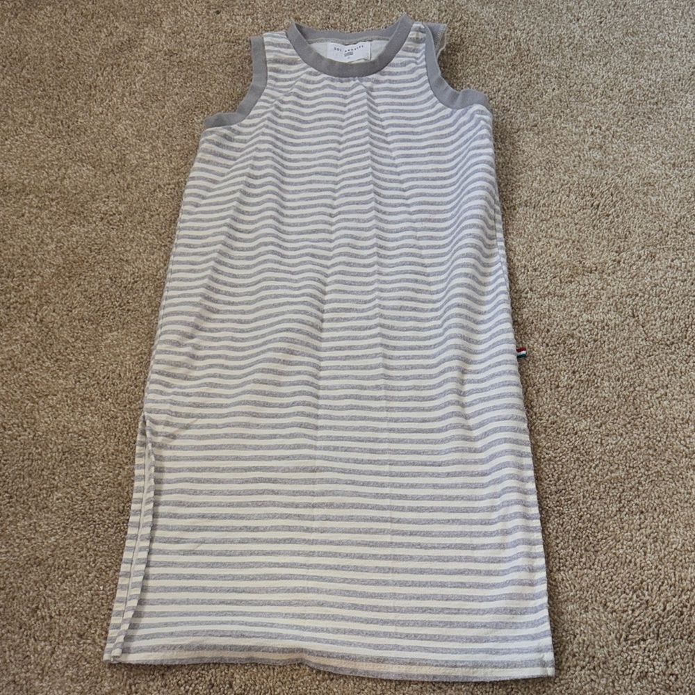 Sol Angeles Gray and White Striped Sleeveless Dress